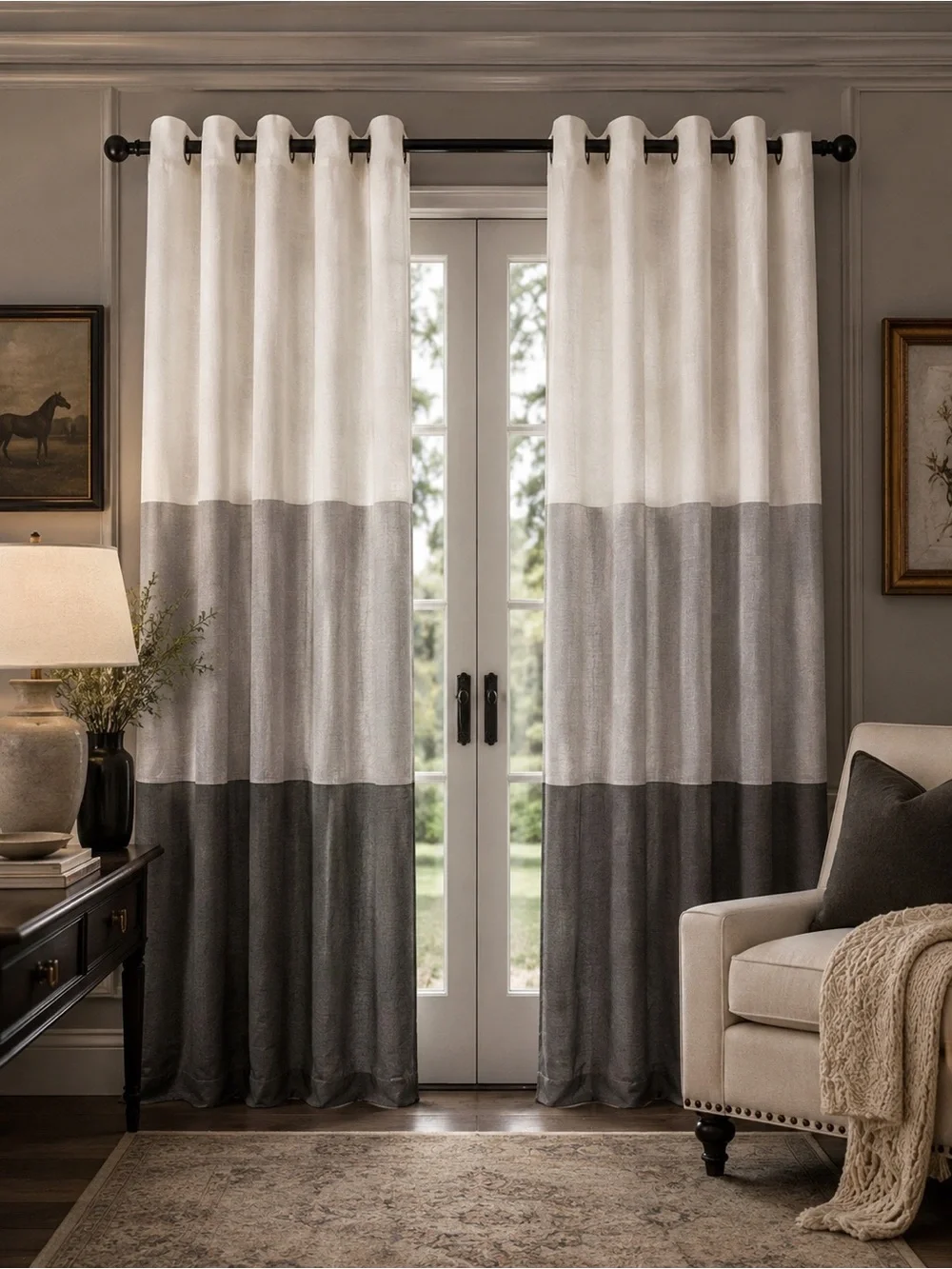 Exclusive Home Black Grey Pearl Faux Silk Curtain 1 Panel |54x96 Grommet